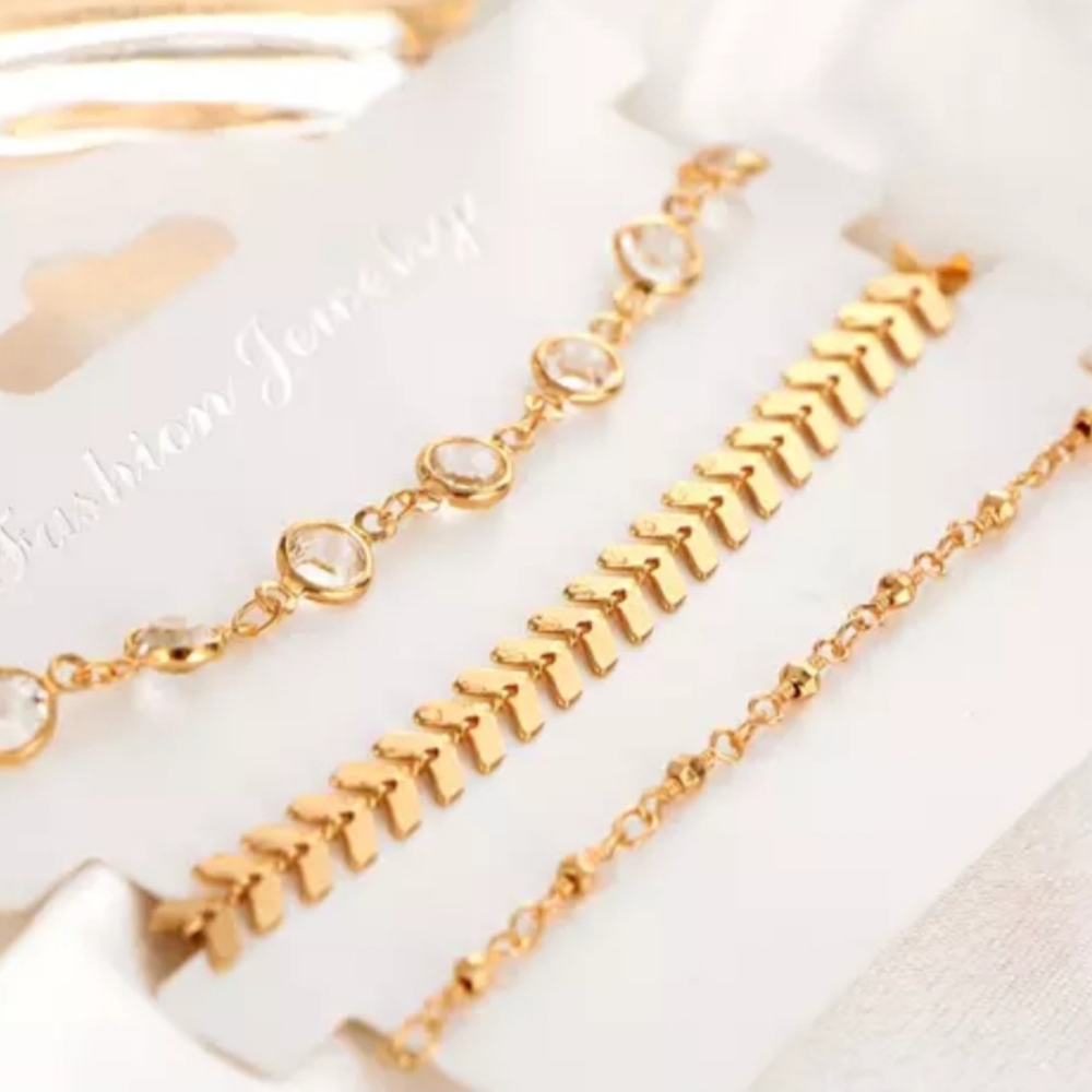 Gold and Crystal Anklet 3 pc. Set - Picture 3 of 5